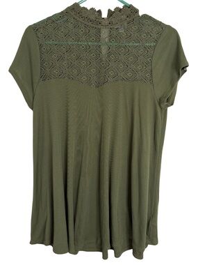 3/$20 Sunset & Sixth Green Lace Yoke Short Sleeve Shirt Size XL